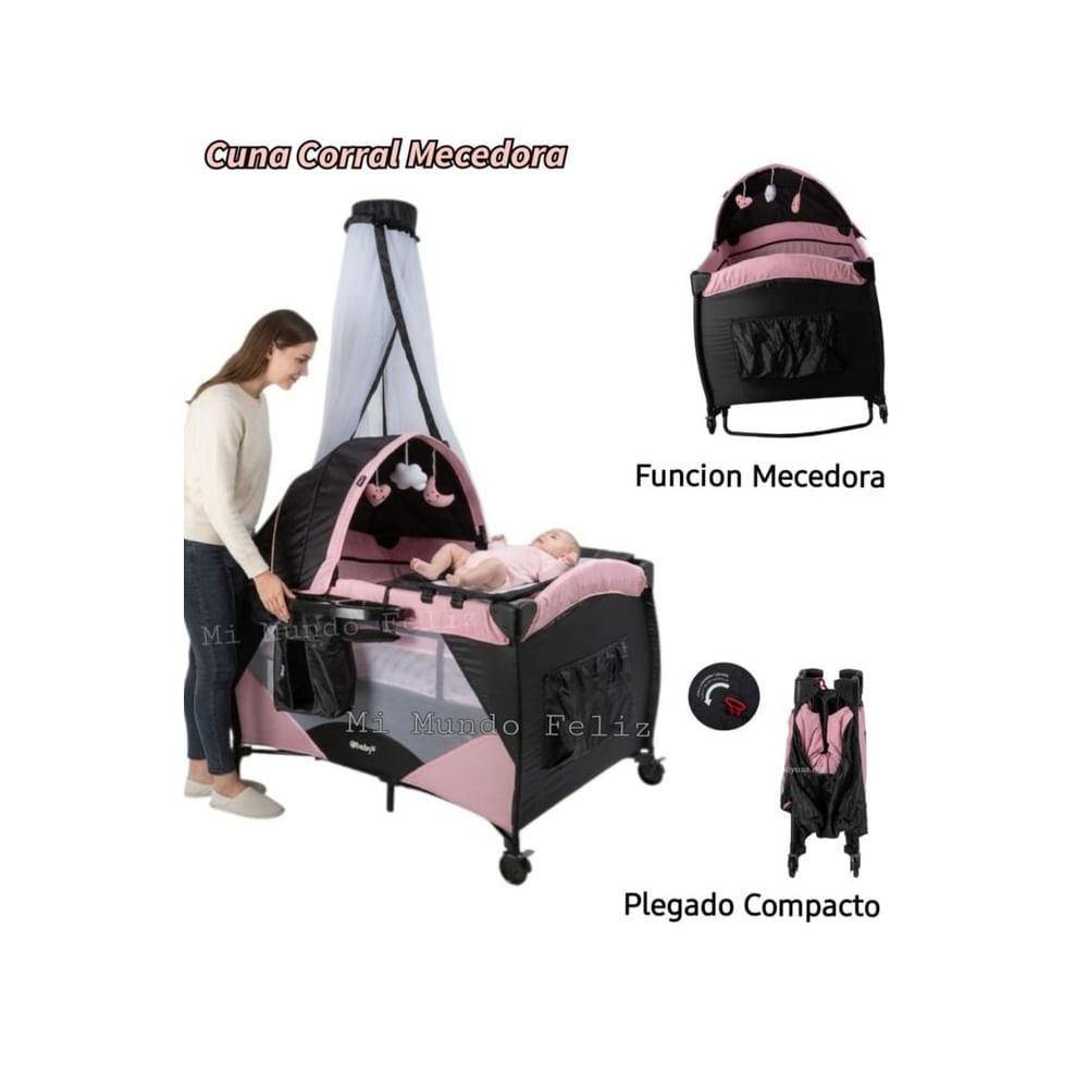 Cuna para Bebe Casita Funcion Mecedora Rosa Rosado claro