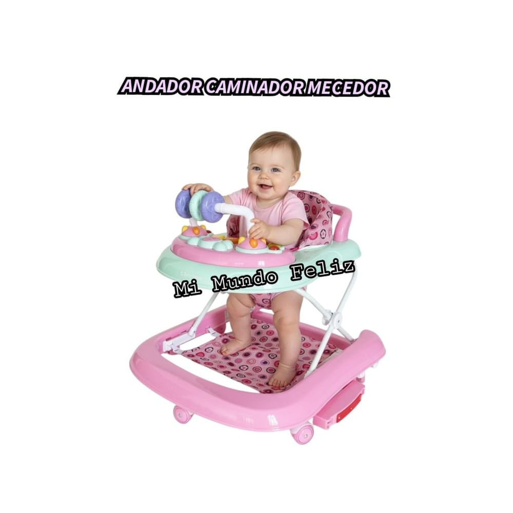 Andador para Bebe Multifuncional con Mecedor Rosa