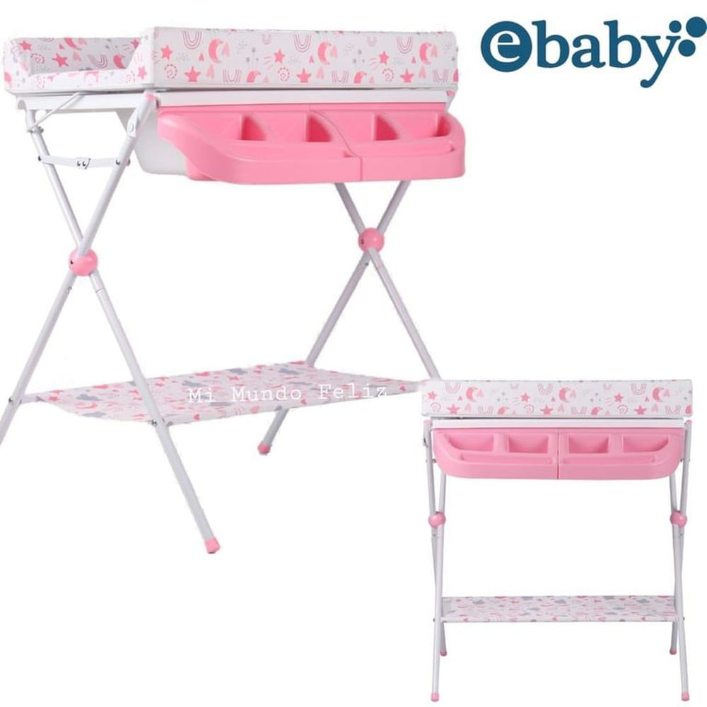 Bañera para Bebe con Cambiador Plegable 2 Niveles Rosa