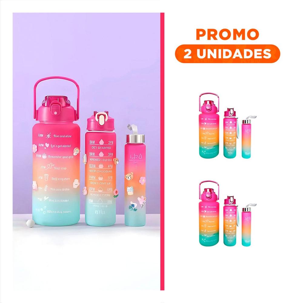 Pack2 Tomatodos en Set de 3 en Fucsia con Tapa de Plastico 2 L 1 L y 300 Ml