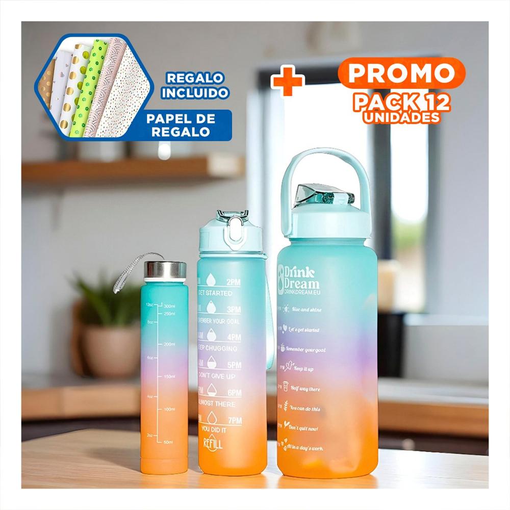 Pack12 Set de 3 Tomatodos con 2 L 1 L y 300 Ml en Celeste Resistente YPapel Regalo