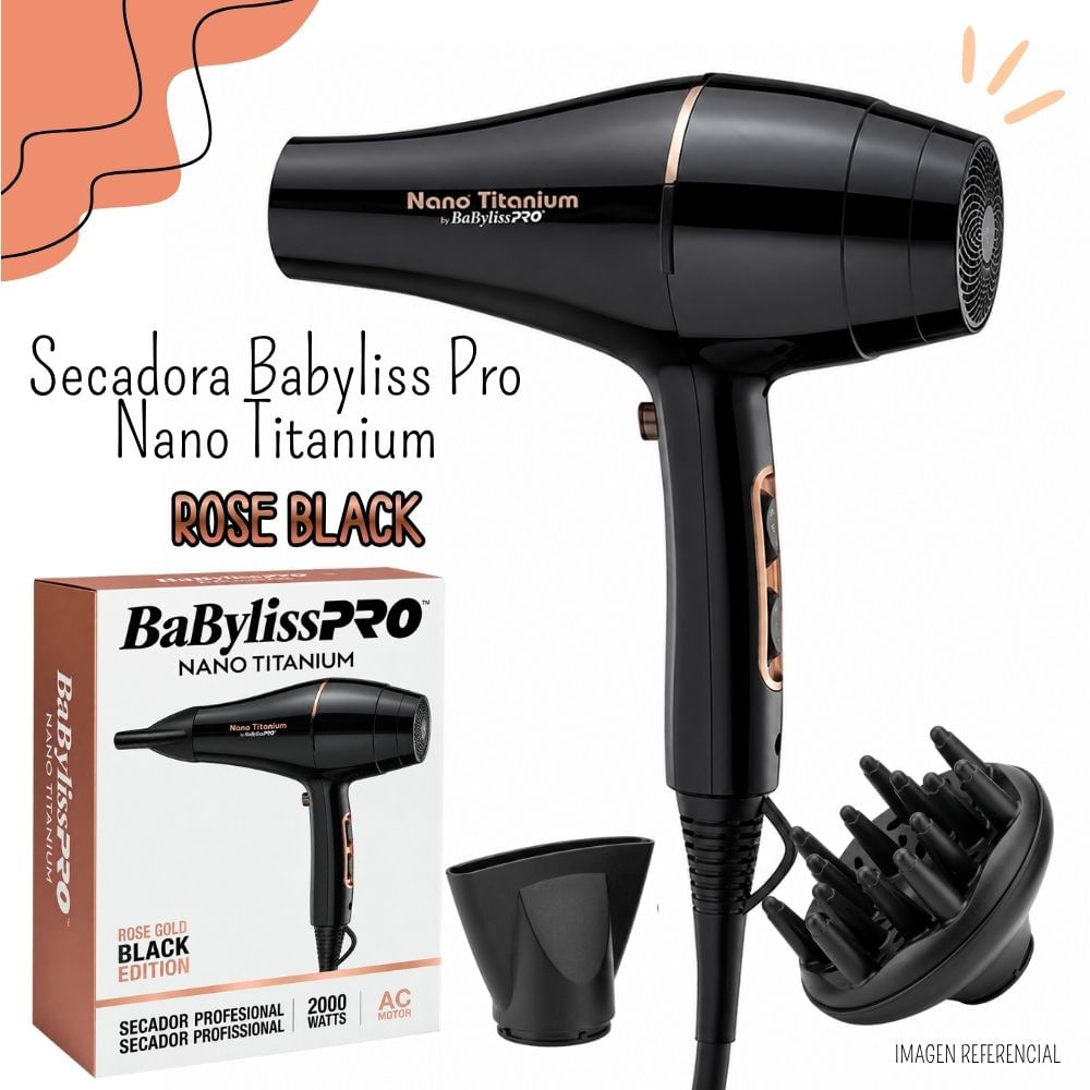 SECADORA PROFESIONAL BABYLISS PRO NANO TITAIUM - ROSE BLACK CON DIFUSOR