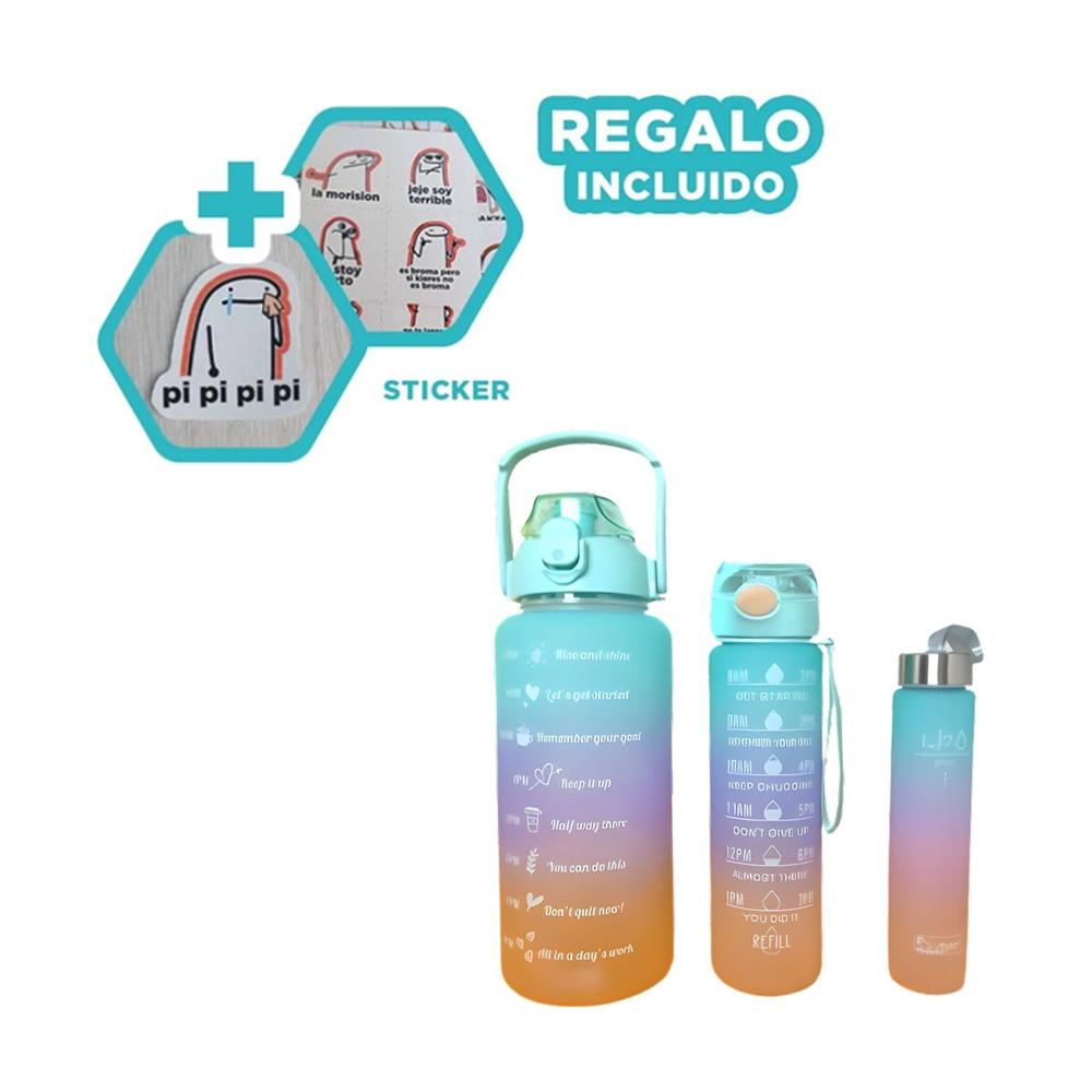 Botellas de Hidratacion con 2 L 1 L y 300 Ml en Celeste para Uso Diario Activo YRegalo Sticker