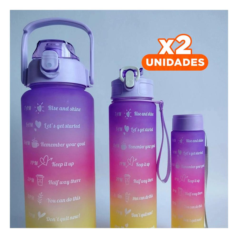 Pack2 Tomatodos Set de 3 Morado con Tapa de Plastico y Medidas 2L 1L y 300Ml YRegalo Sticker