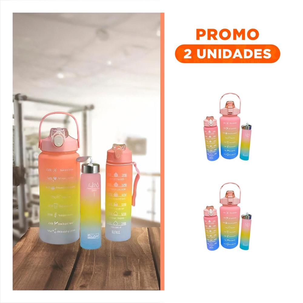 Pack2 Tomatodos en Set de 3 en Rosado con Tapa de Plastico 2 L 1 L y 300 Ml