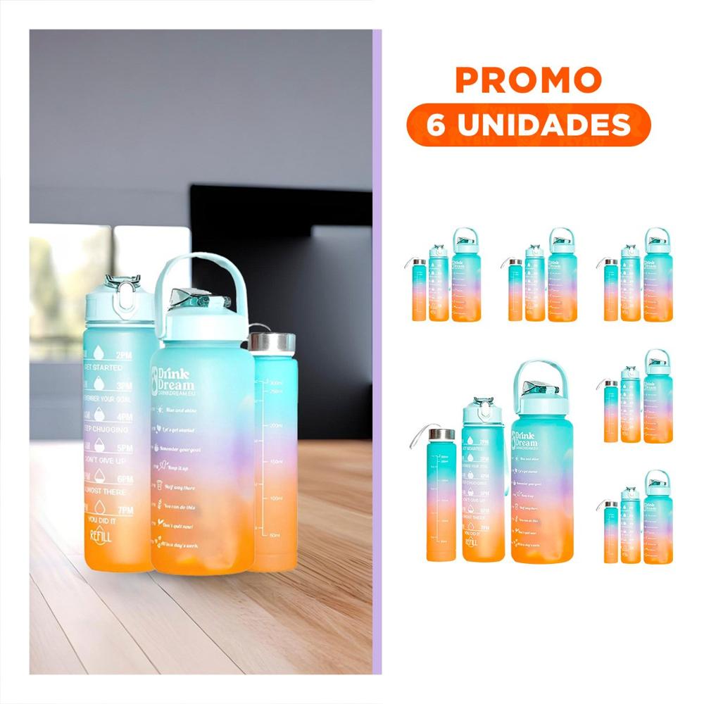 Pack6 Cantimploras en Celeste con Capacidad 2 L 1 L y 300 Ml en Set de 3