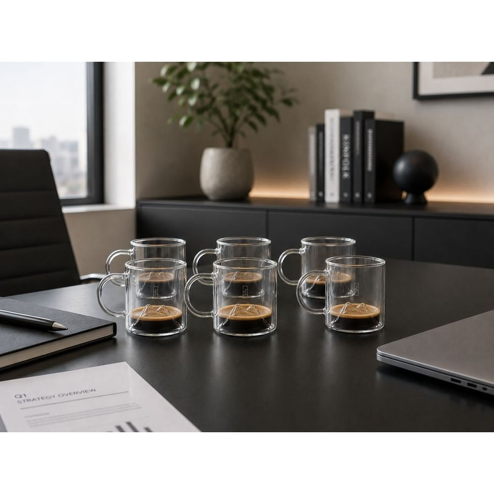 SETS DE 6 ESPRESSOS MOUNTAIN CON ASA VIDRIO BOROSILICATO 100 ML