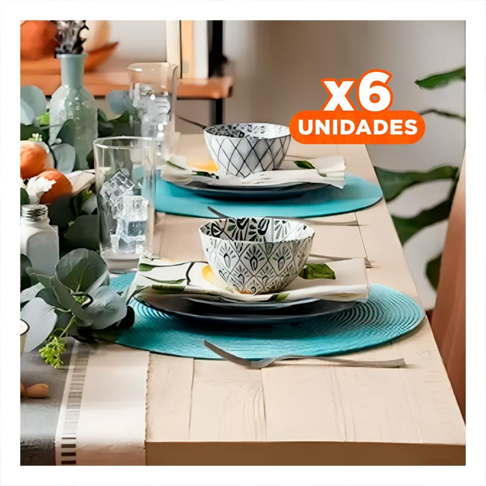 Pack6 Tapete Decorativo Circular Boho Celeste Claro Estilo Natural Y Papel Regalo