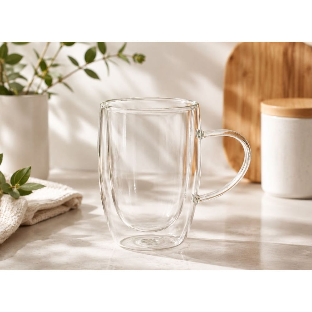 6 Tazas de Vidrio Borosilicato Doble Pared 450 ml