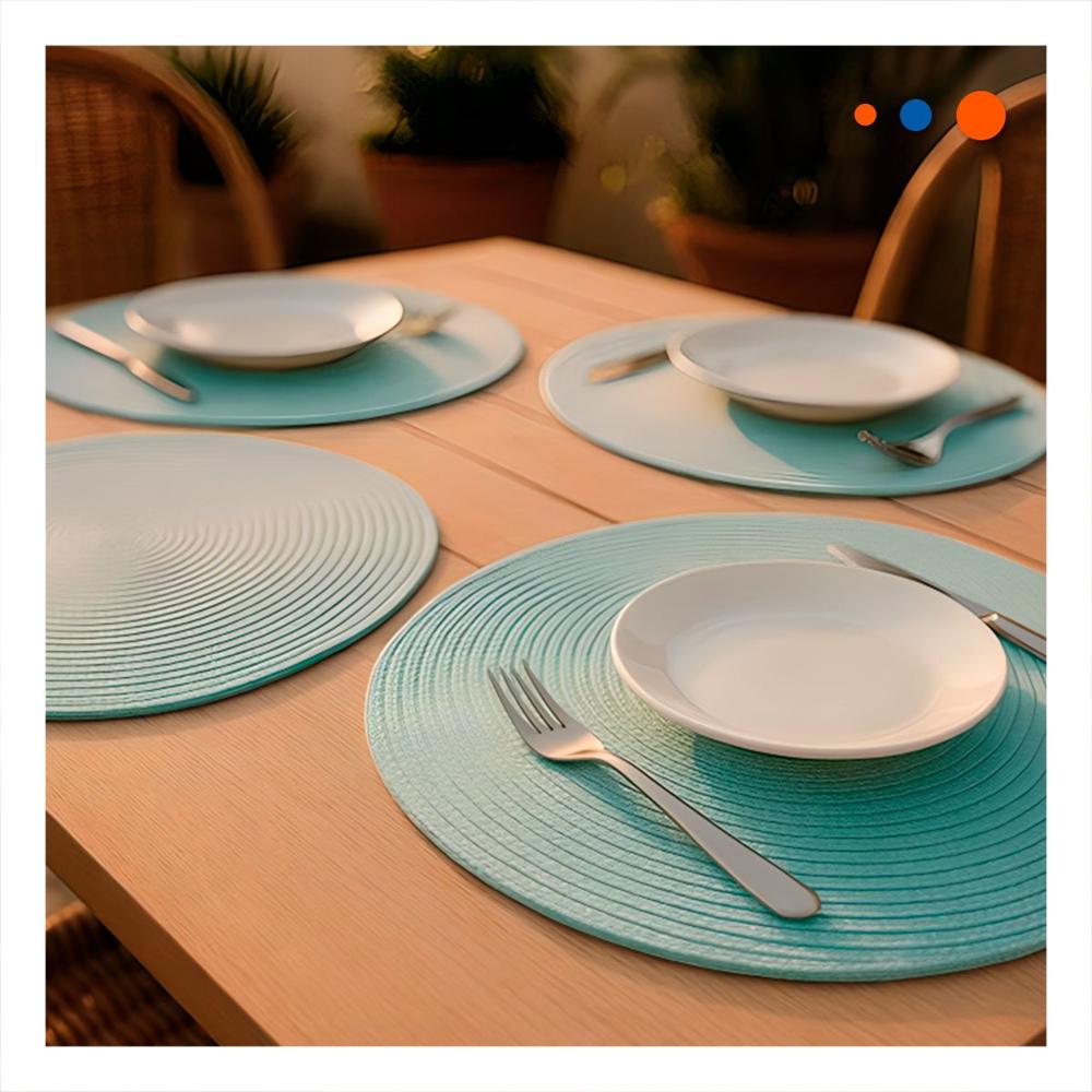 Individual de Mesa Circular Boho Celeste Claro Estilo Natural Y Papel Regalo