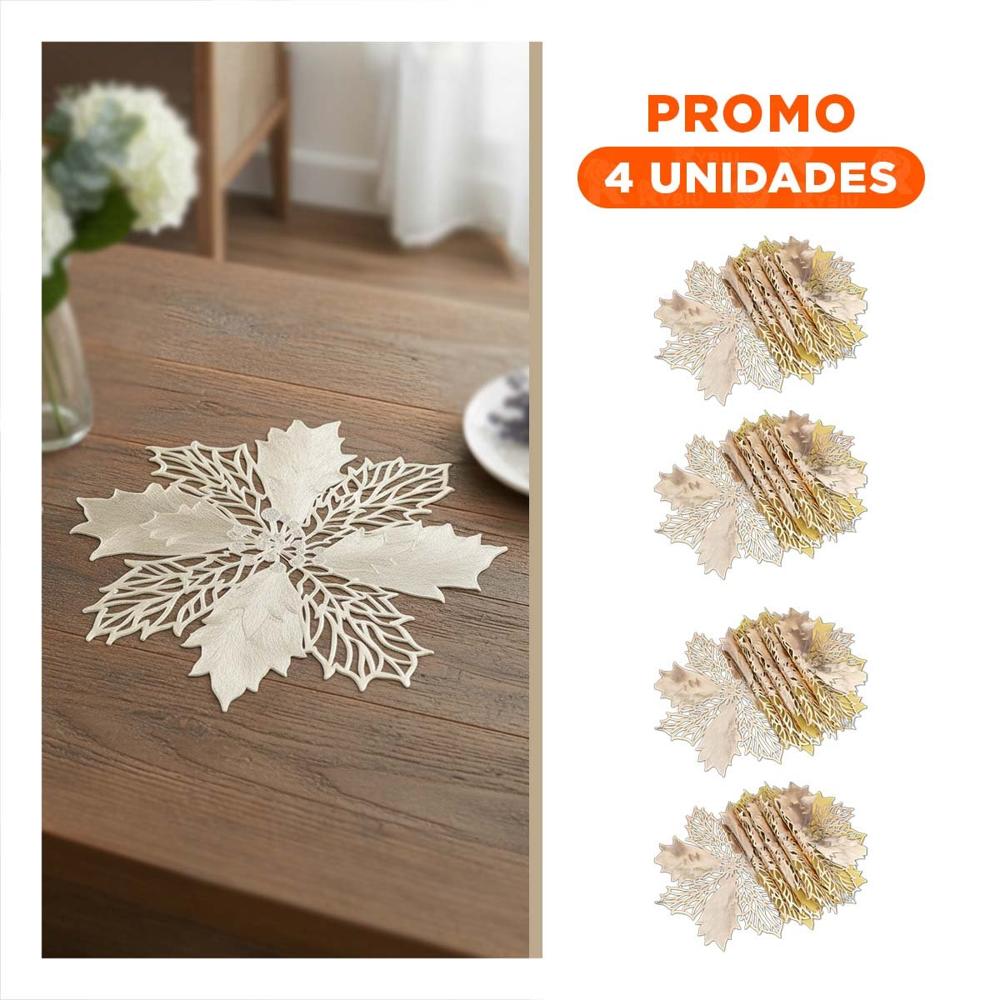 Pack4 Juego Hogar 6 Individuales Flor de Pina Dorado 42x42 cm Decoracion