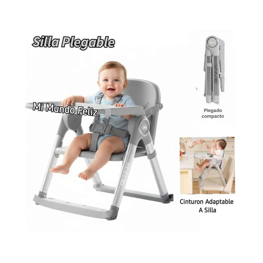 Silla de Comer para Bebe Portatil Plegado Compacto Gris ...