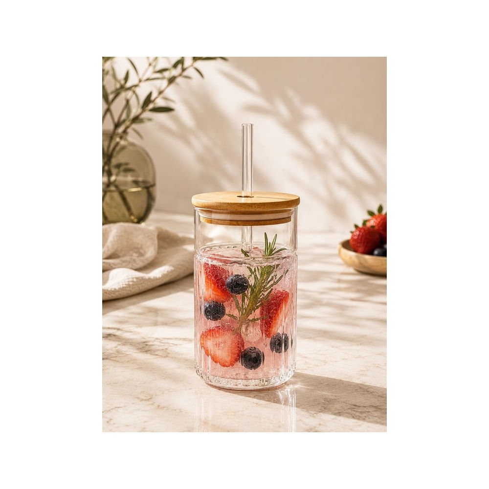 3 Vasos con Sorbete y Tapa de Bambú 530 ml – Vidrio Borosilicato