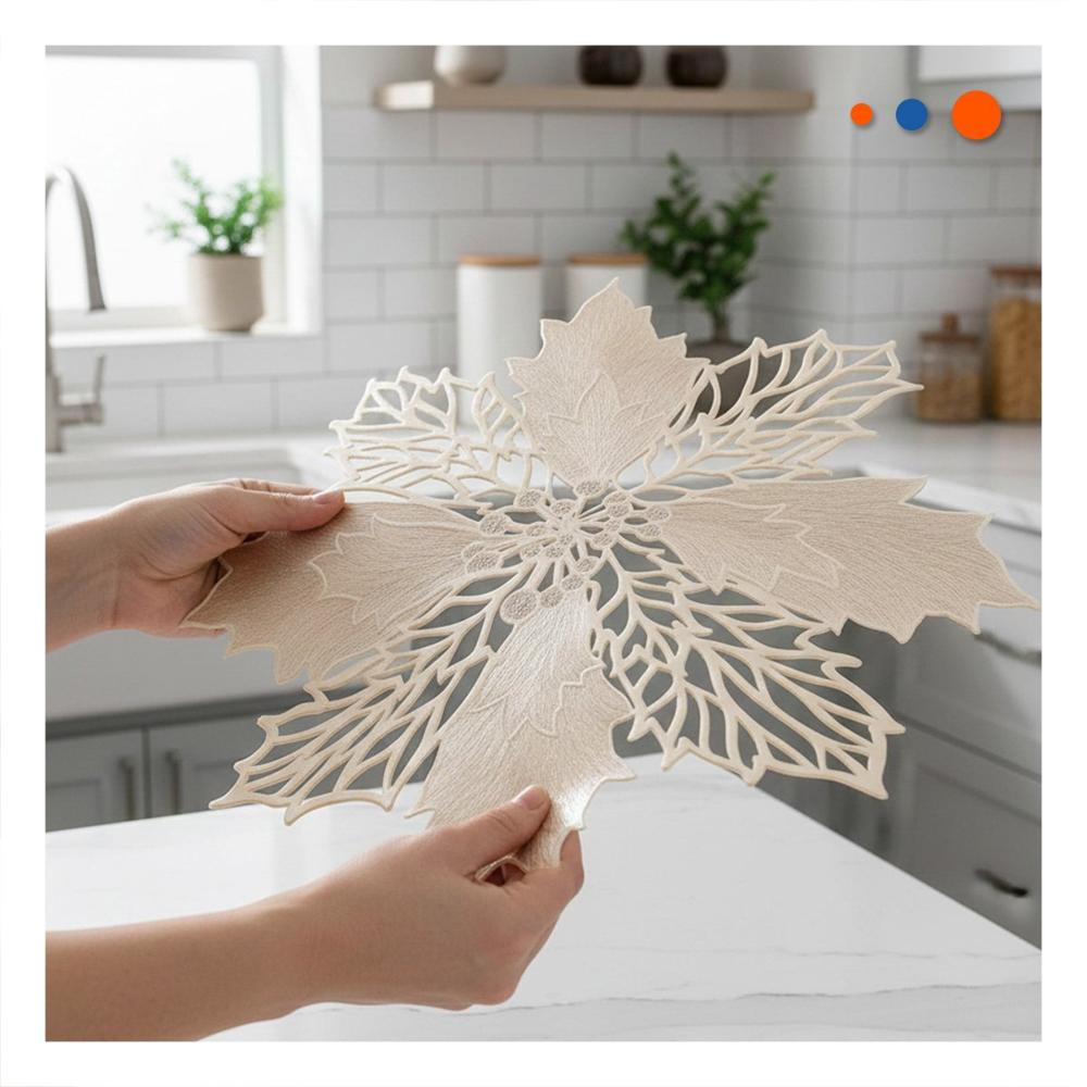 Set Hogar 6 Individuales Flor de Pina Dorado 42x42 cm Decoracion Dorada Y notas