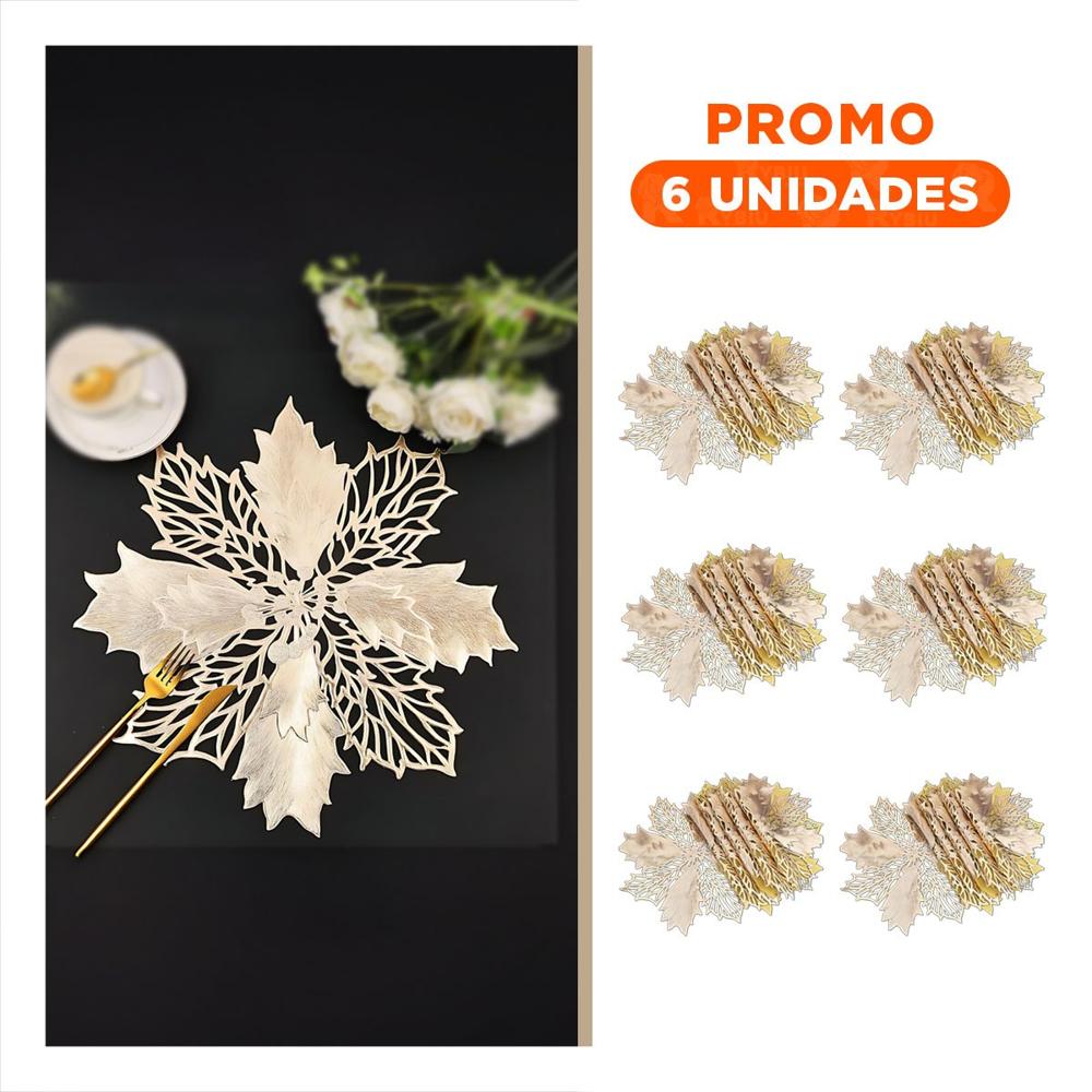 Pack6 Conjunto Hogar 6 Individuales Flor de Pina Dorado 42x42 cm Decoracion Y Regalo Sticker
