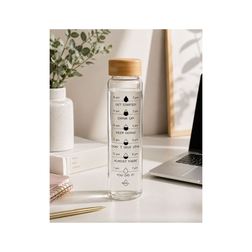 Tomatodo Motivacional de Vidrio Borosilicato 1L con Tapa de Bambú Transparente