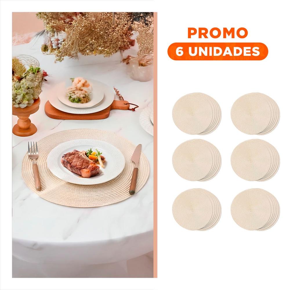 Pack6 Tapete de Mesa Circular Boho Beige para Comedor Y Regalo Sticker