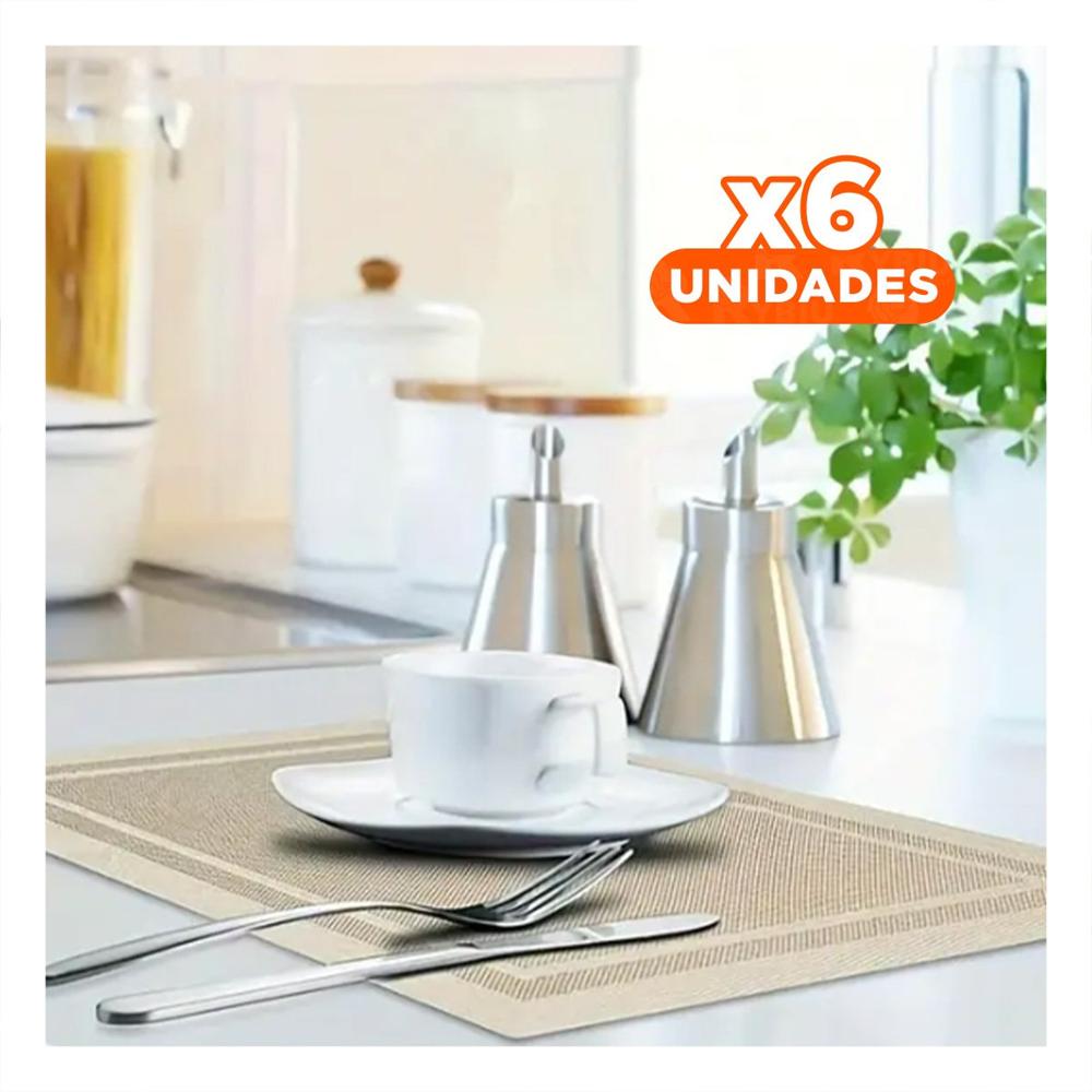 Pack6 Conjunto Individual Rectangular 6 Piezas con Borde Rayas Dorado Comedor