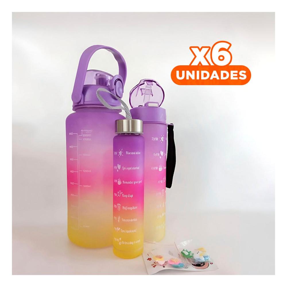 Pack6 Cantimploras en Morado con 2 L 1 L y 300 Ml para Actividades YRegalo Sticker