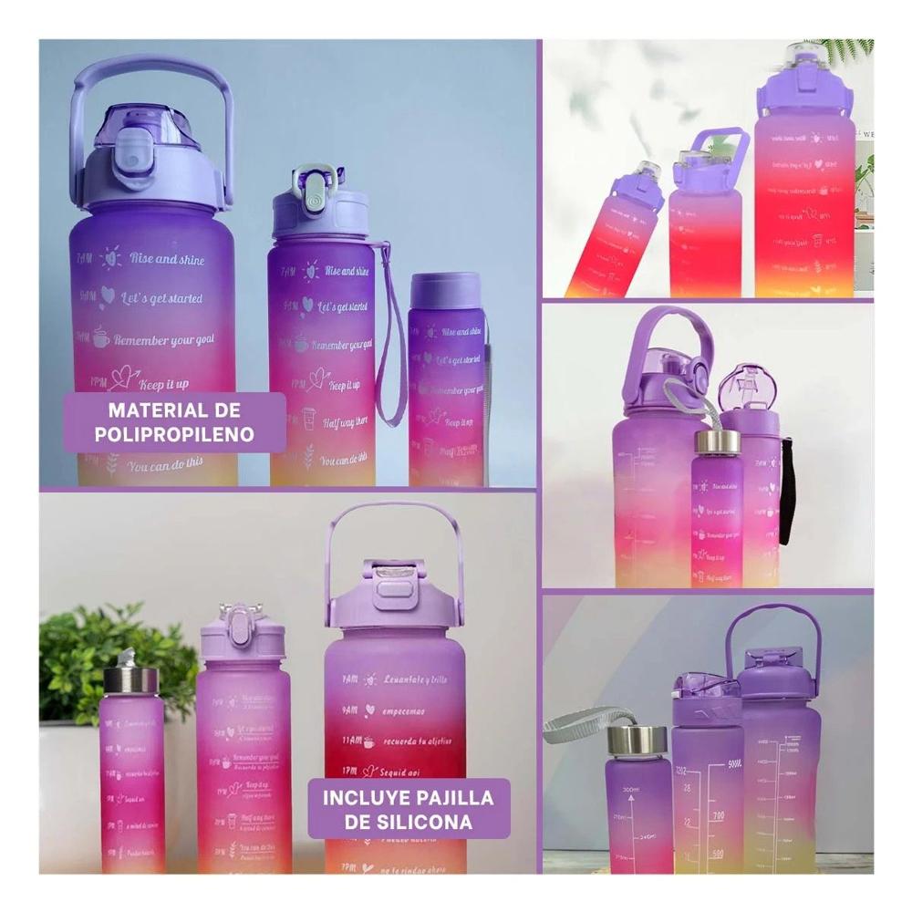 Botellas de Hidratacion en Morado con Capacidad 2 L 1 L y 300 Ml en Set de 3 Y Notas