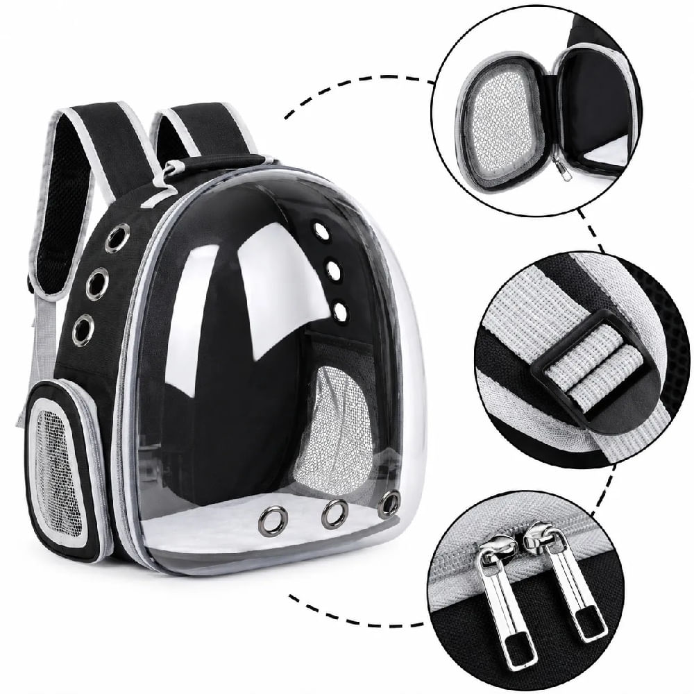 Mochila Transportadora De Mascotas Gatos Con Ventana Trasparente Color Negro