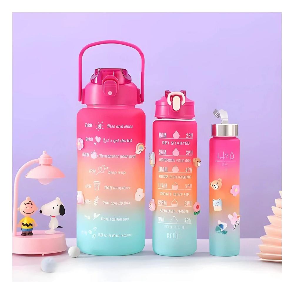 Botellas de Hidratacion Fucsia con Tapa de Plastico en Presentacion de 3 Piezas 2 L 1 L y 300Ml