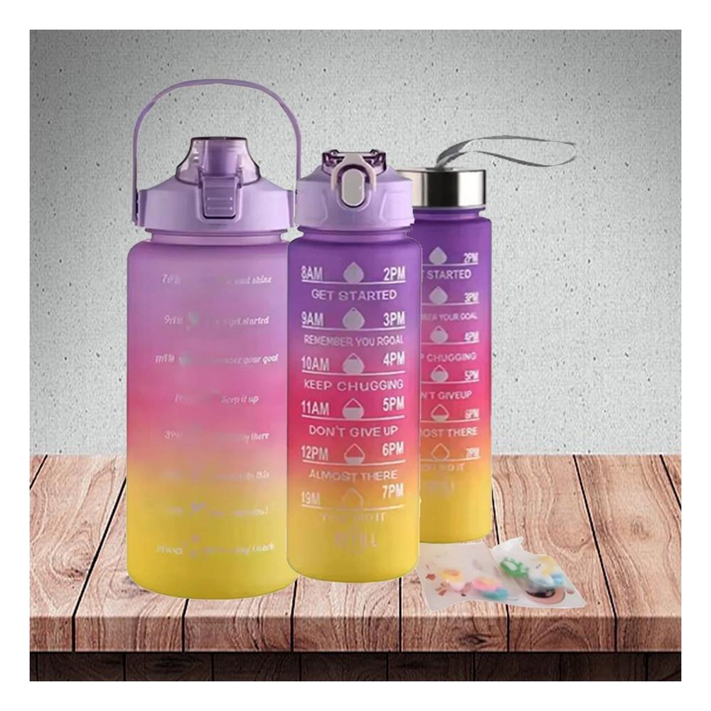 Botellas de Hidratacion Morado con Tapa de Plastico en Presentacion de 3 Piezas 2L 1L y 300Ml