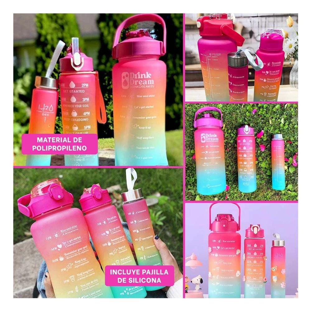 Botellas de Hidratacion en Fucsia con Capacidad 2 L 1 L y 300 Ml en Set de 3 Y Notas