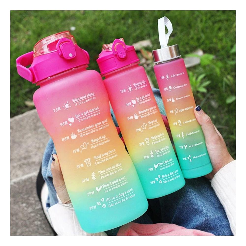 Botellas de Hidratacion Set de 3 Fucsia con Tapa y Formato 2 L 1 L y 300 Ml YLigas Regalo