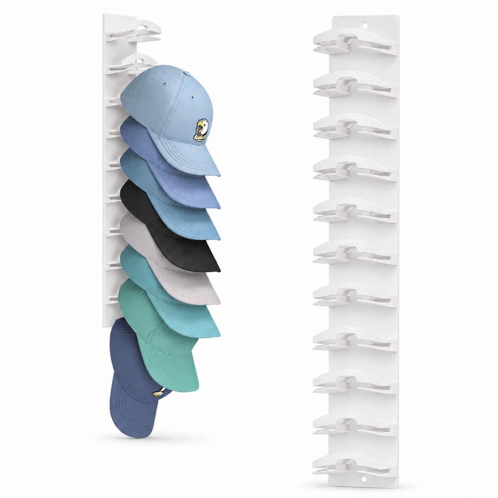 Pack x2 Organizador para 20 Gorras de Pared Soporte Vertical Perchero Exhibidor Closet Blanco
