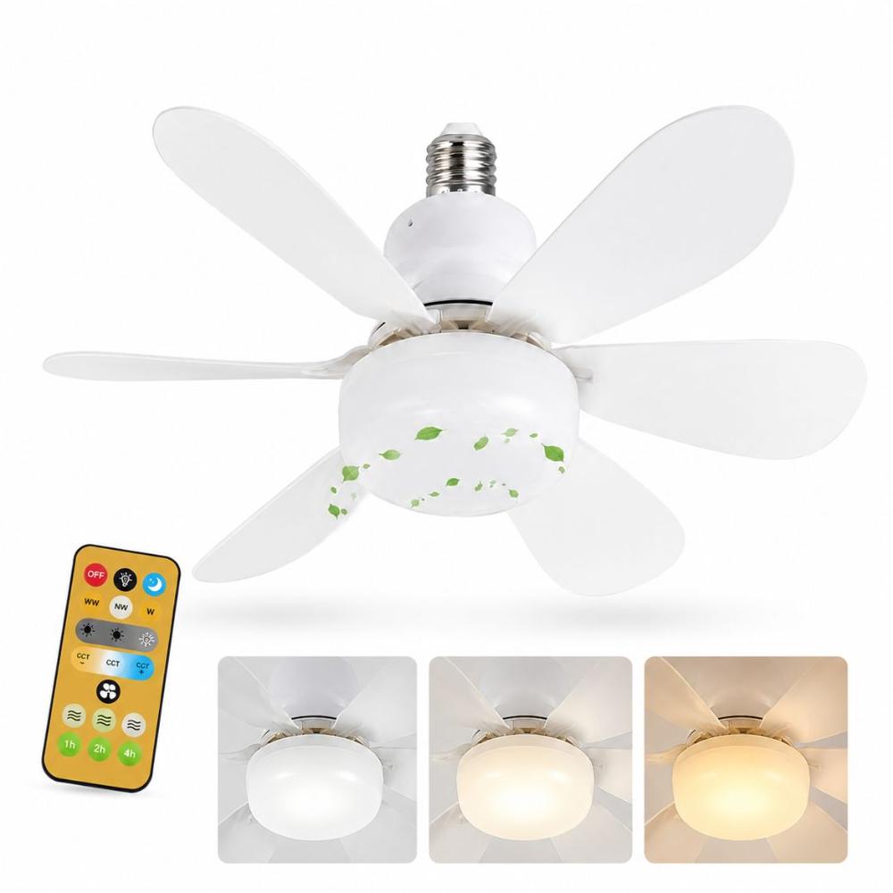 Foco Ventilador de Techo YH-22 con Luz LED 80W Fría y Cálida 6 Aspas Control Remoto