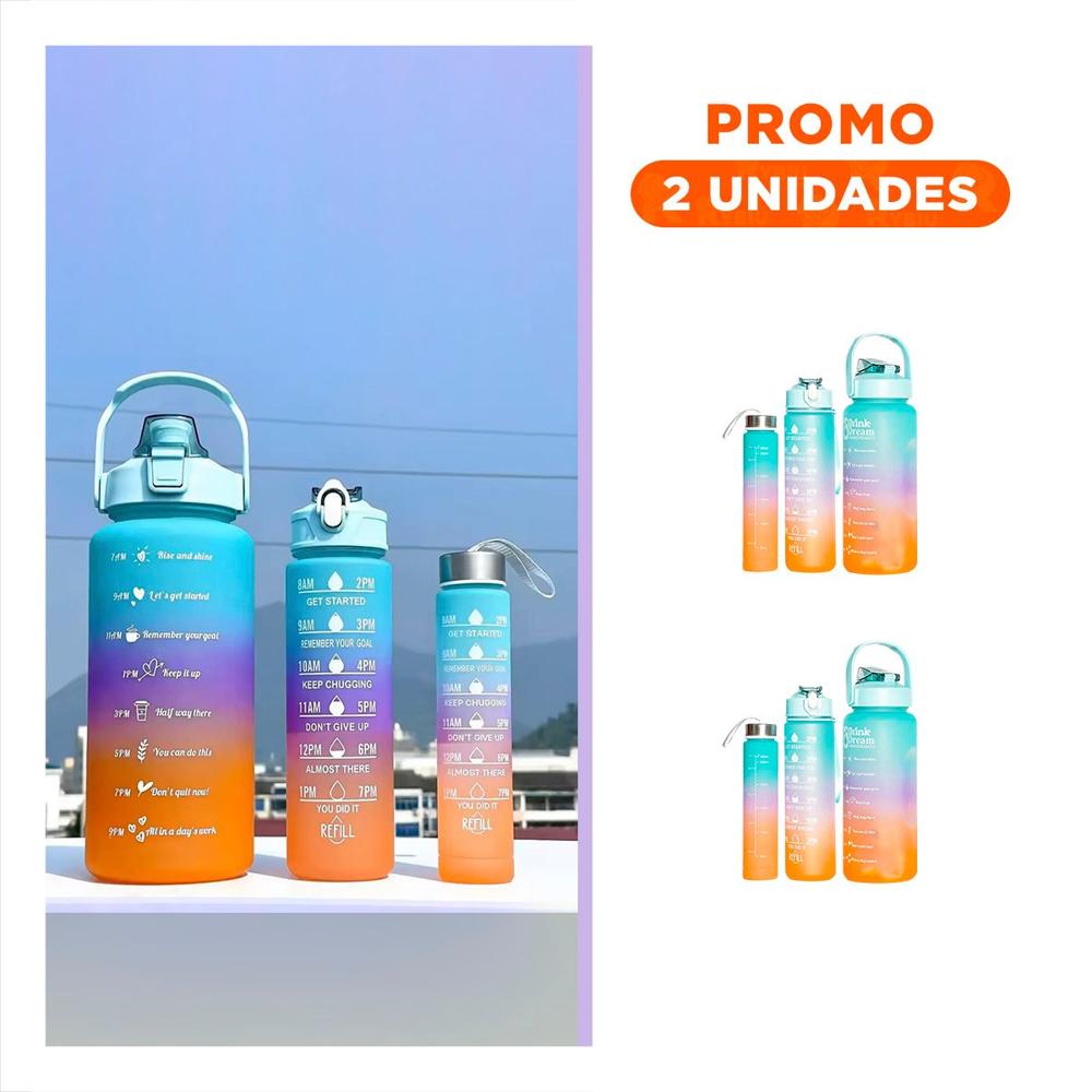 Pack2 Tomatodos en Set de 3 en Celeste con Tapa de Plastico 2 L 1 L y 300 Ml
