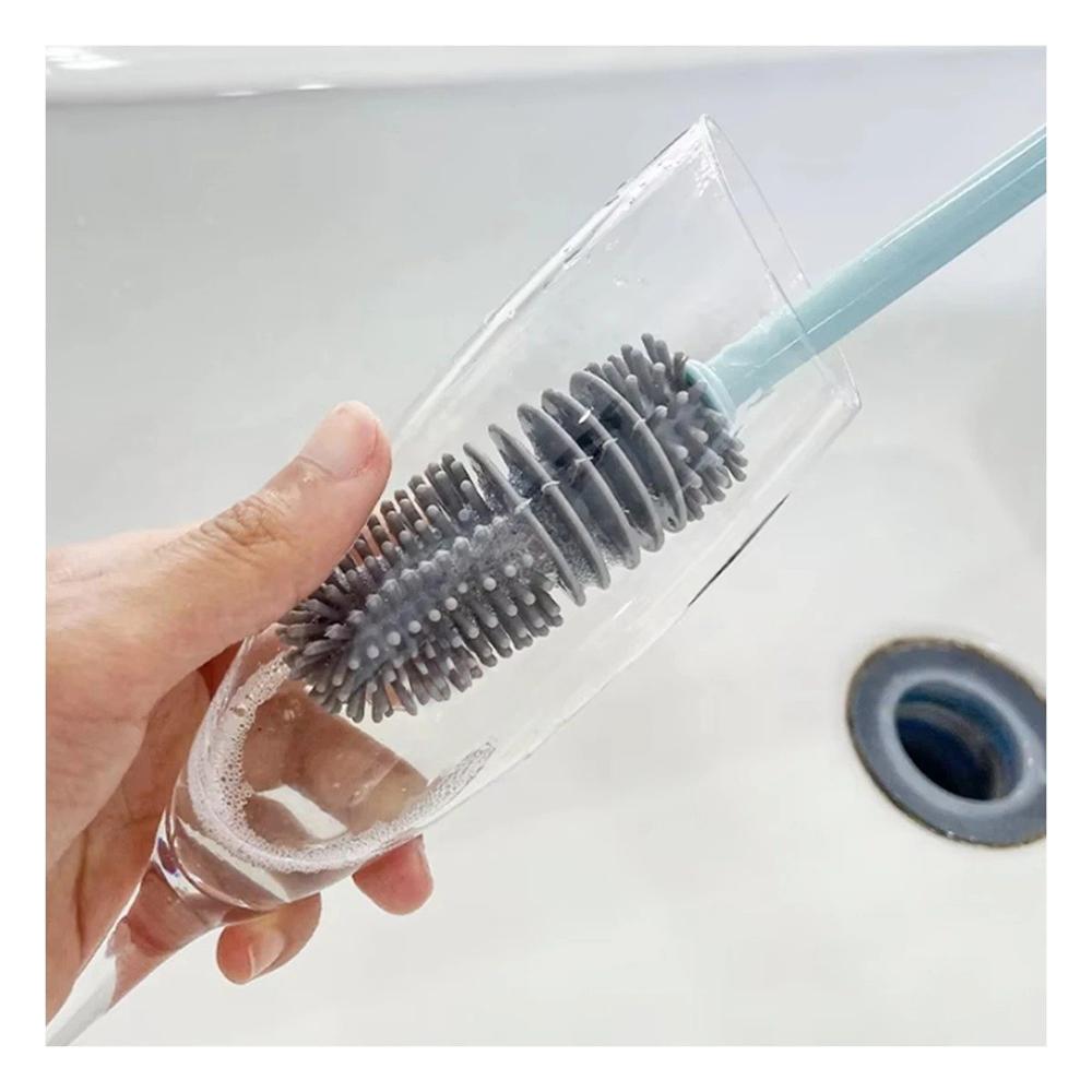 Cepillo de Silicono para Limpiar Botellas Celeste para el Orden en Vivienda Linda