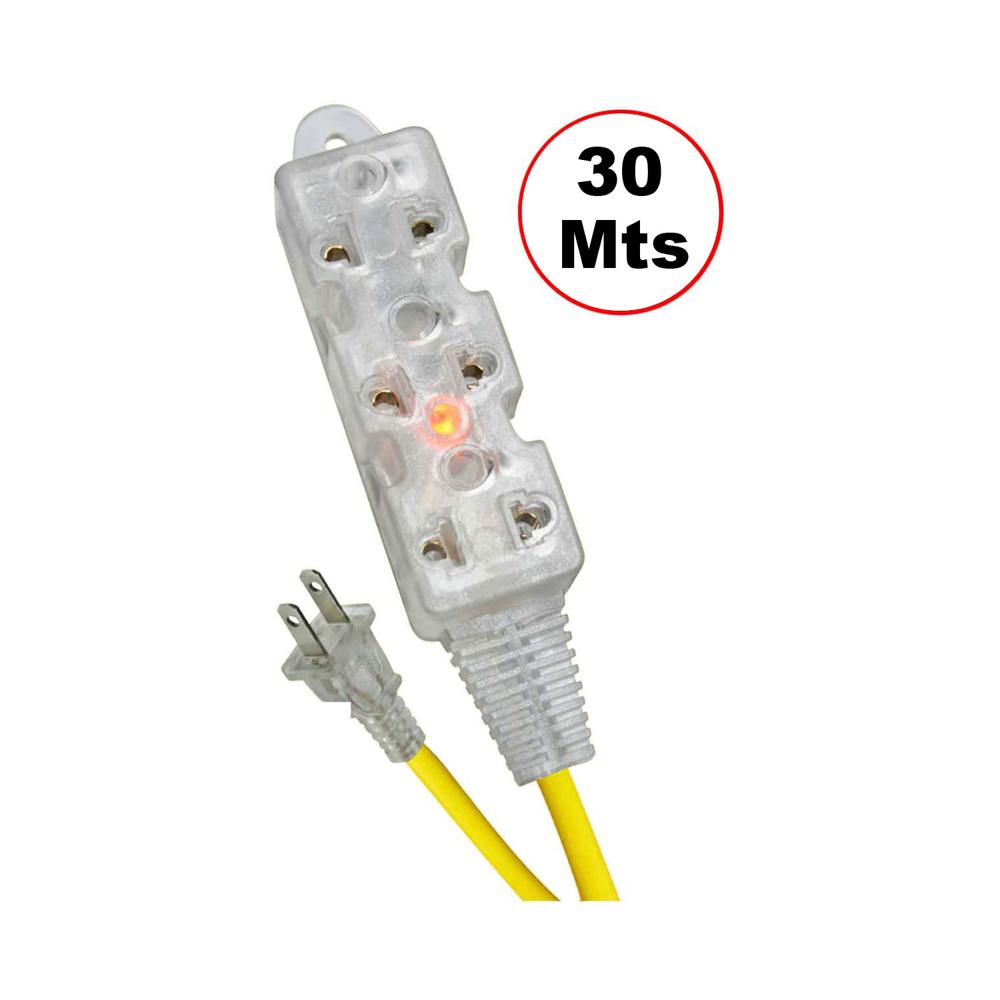 Extensión Universal Siliconada 30 Metros 3 Tomas OP-FL1230 OPALUX