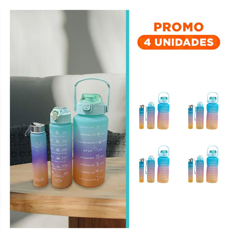 Pack4 Cantimploras con 2 L 1 L y 300 Ml en Verde para Uso Diario Activo YRegalo Sticker