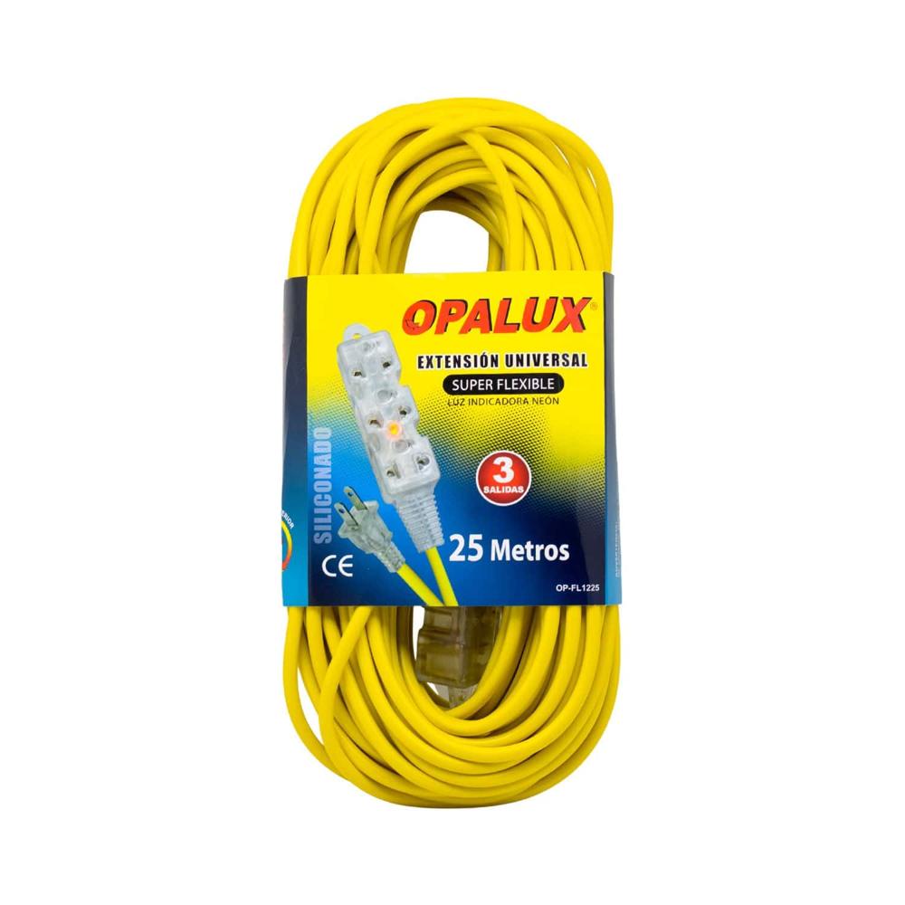 Extensión Universal Siliconada 25 Metros 3 Tomas OP-FL1225 OPALUX