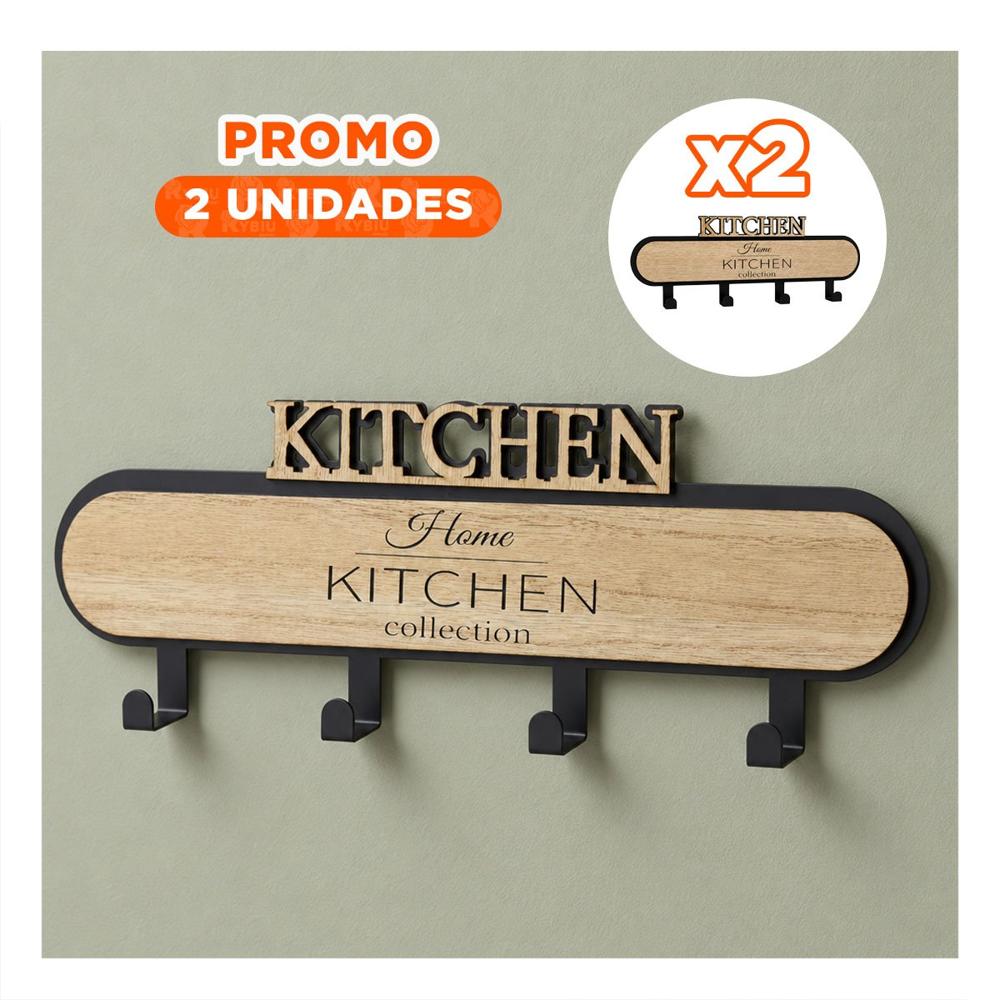 Pack2 Gancho 39x13.5cm con 4 Ganchos Kitchen Negro y Beige para Llaves YPapel Regalo