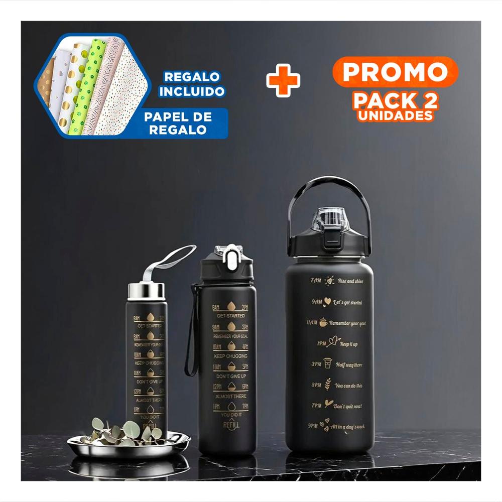 Pack2 Tomatodos en Negro con 2 L 1 L y 300 Ml en Set de 3 para Uso Diario YPapel Regalo