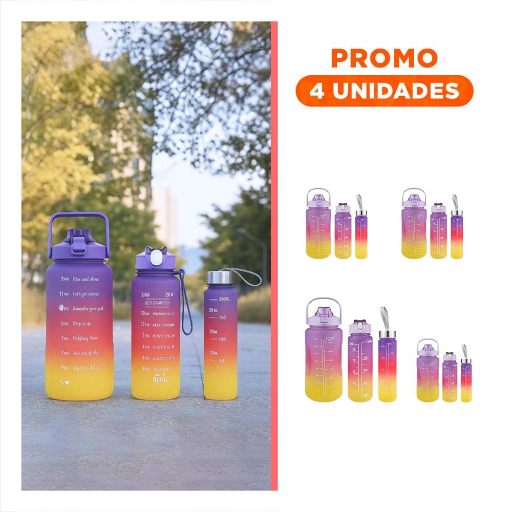 Pack4 Cantimploras con 2 L 1 L y 300 Ml en Morado para Uso Diario Activo YRegalo Sticker