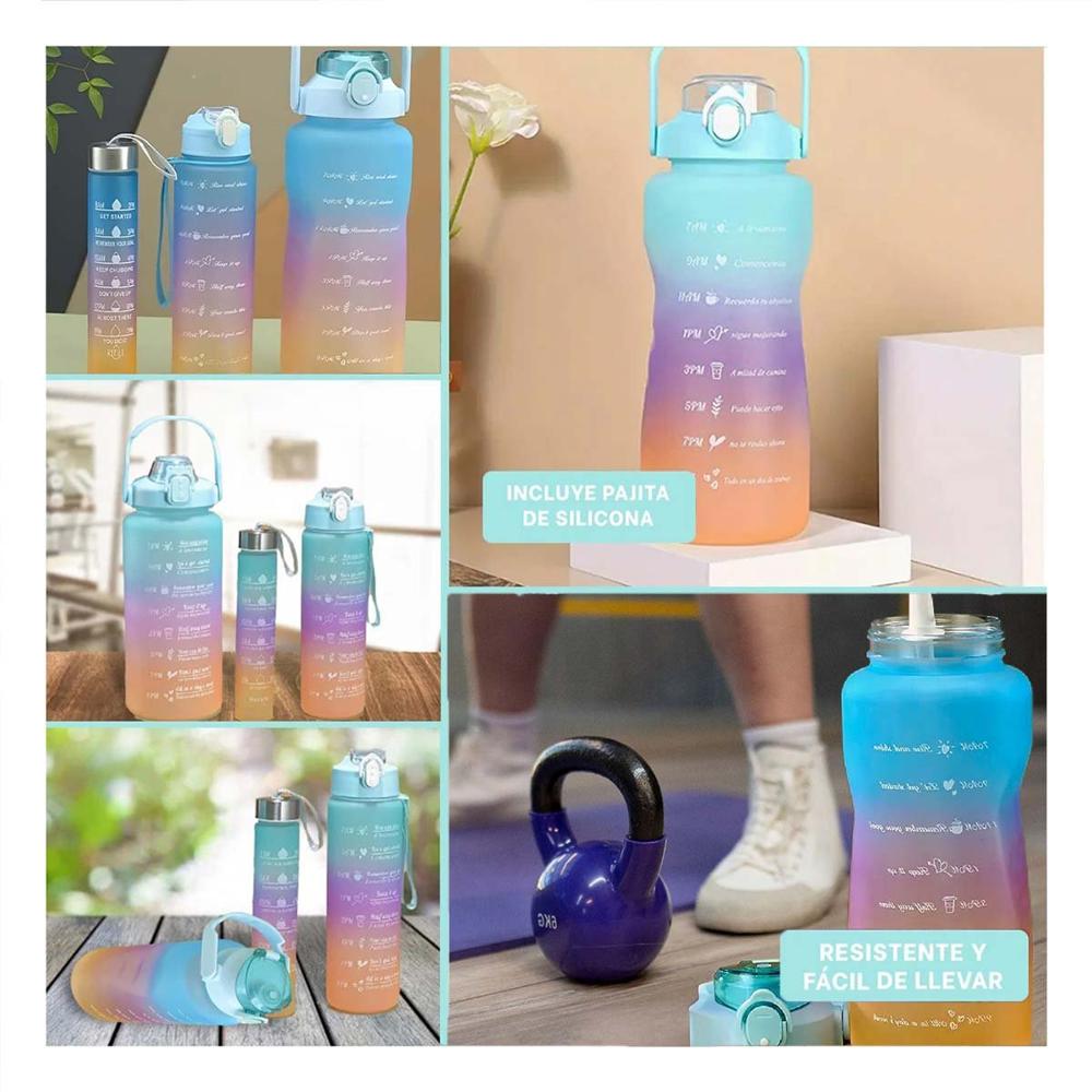 Botellas de Hidratacion en Verde con Capacidad 2 L 1 L y 300 Ml en Set de 3 Y Notas