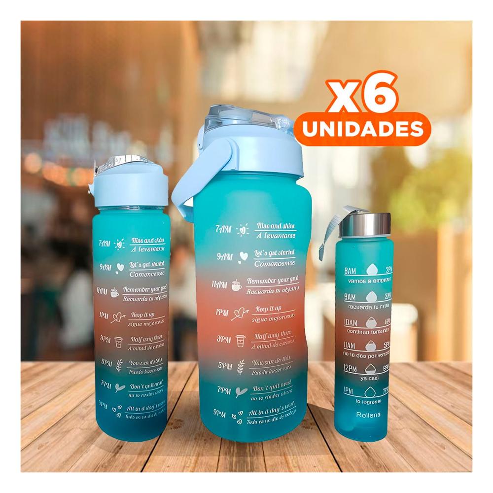 Pack6 Cantimploras en Celeste con 2 L 1 L y 300 Ml para Actividades YRegalo Sticker
