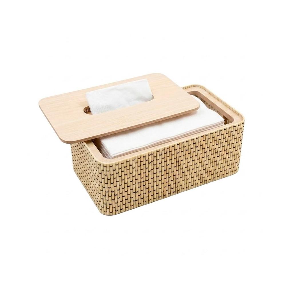 Soporte para Servilletas Bambu Cuadritos Color Mostaza Claro 21x13x8 cm YRegalo Sticker