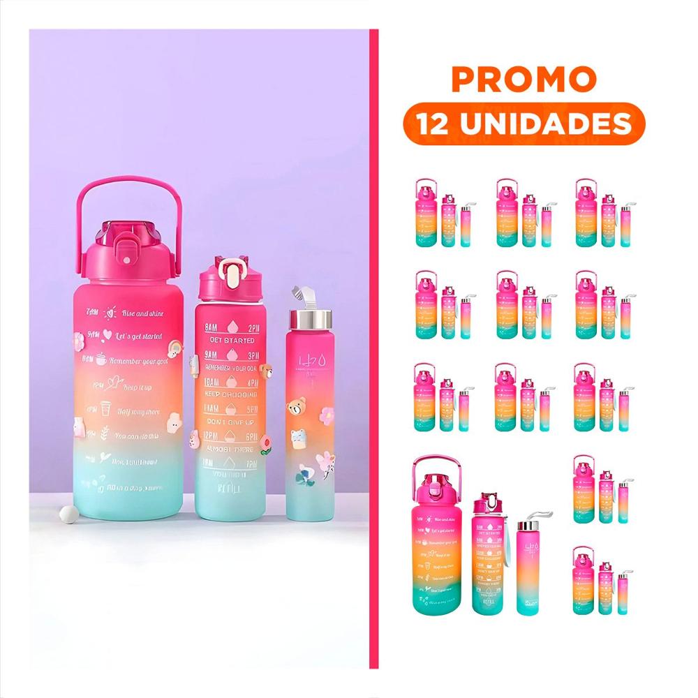 Pack12 Set de 3 Tomatodos Fucsia de Plastico con Tapa en 2 L 1 L y 300 Ml YRegalo Sticker