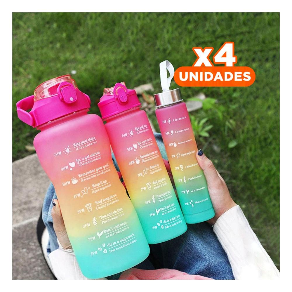 Pack4 Tomatodos en Presentacion de 3 Unidades Fucsia 2 L 1 L y 300 Ml con Tapa