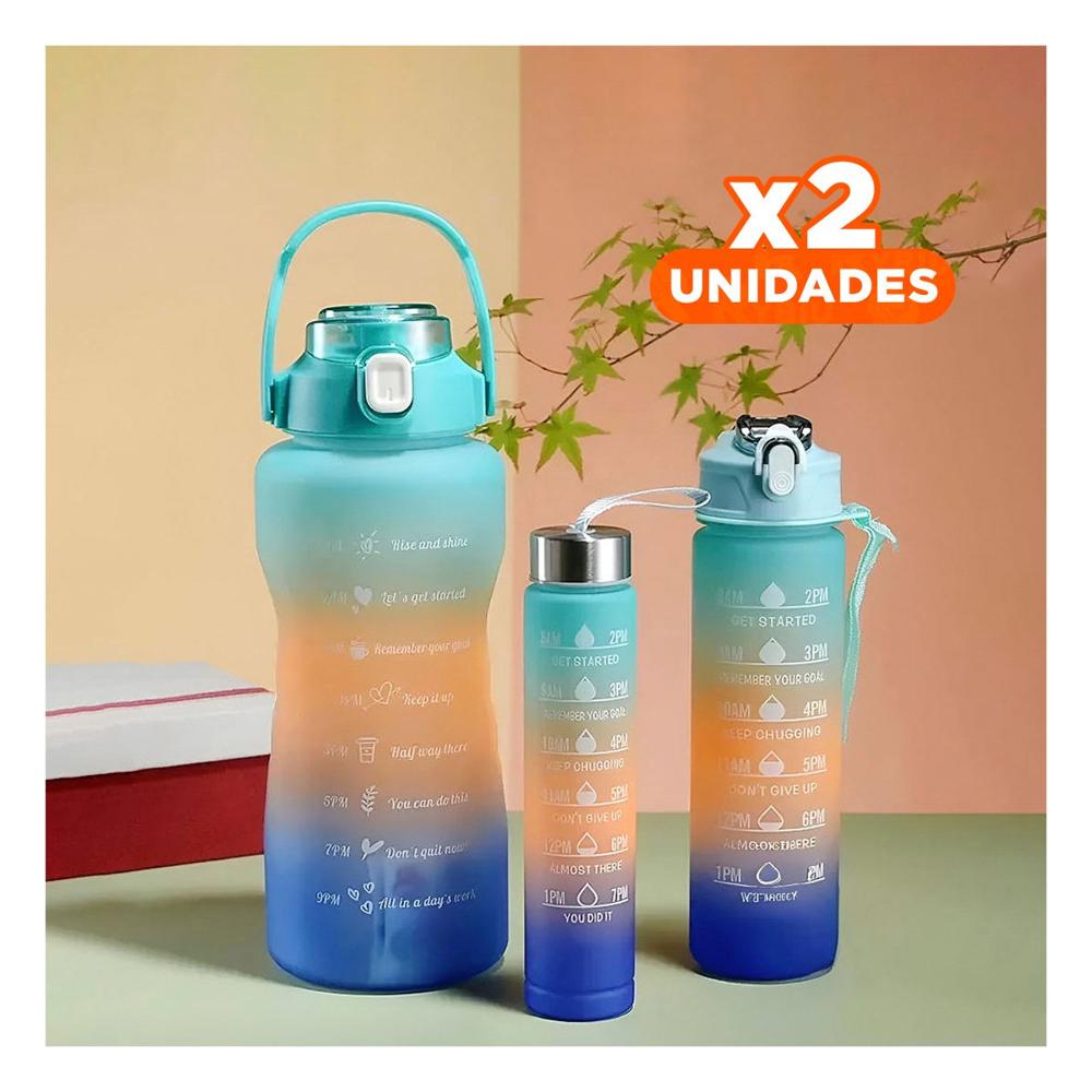Pack2 Tomatodos Set de 3 Celeste con Tapa de Plastico y Medidas 2L 1L y 300Ml YRegalo Sticker
