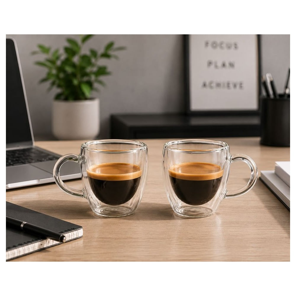 Sets 2 Tazas Espressos Doble Pared de Vidrio Borosilicato 100 ml
