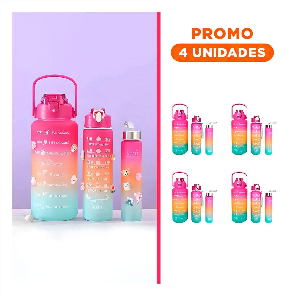 Pack4 Cantimploras con 2 L 1 L y 300 Ml en Fucsia para Uso Diario Activo YRegalo Sticker