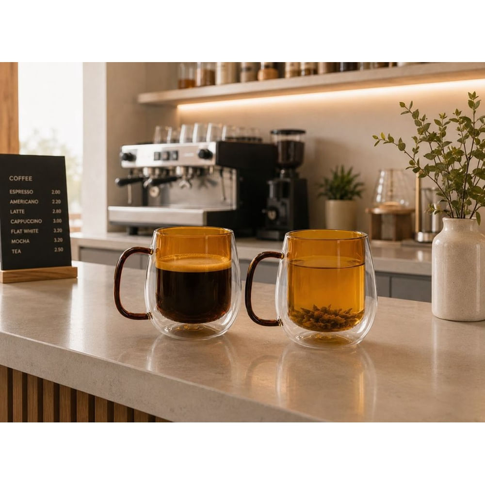 2 Tazas de Vidrio Borosilicato Doble Pared 350 ml para Café y Té
