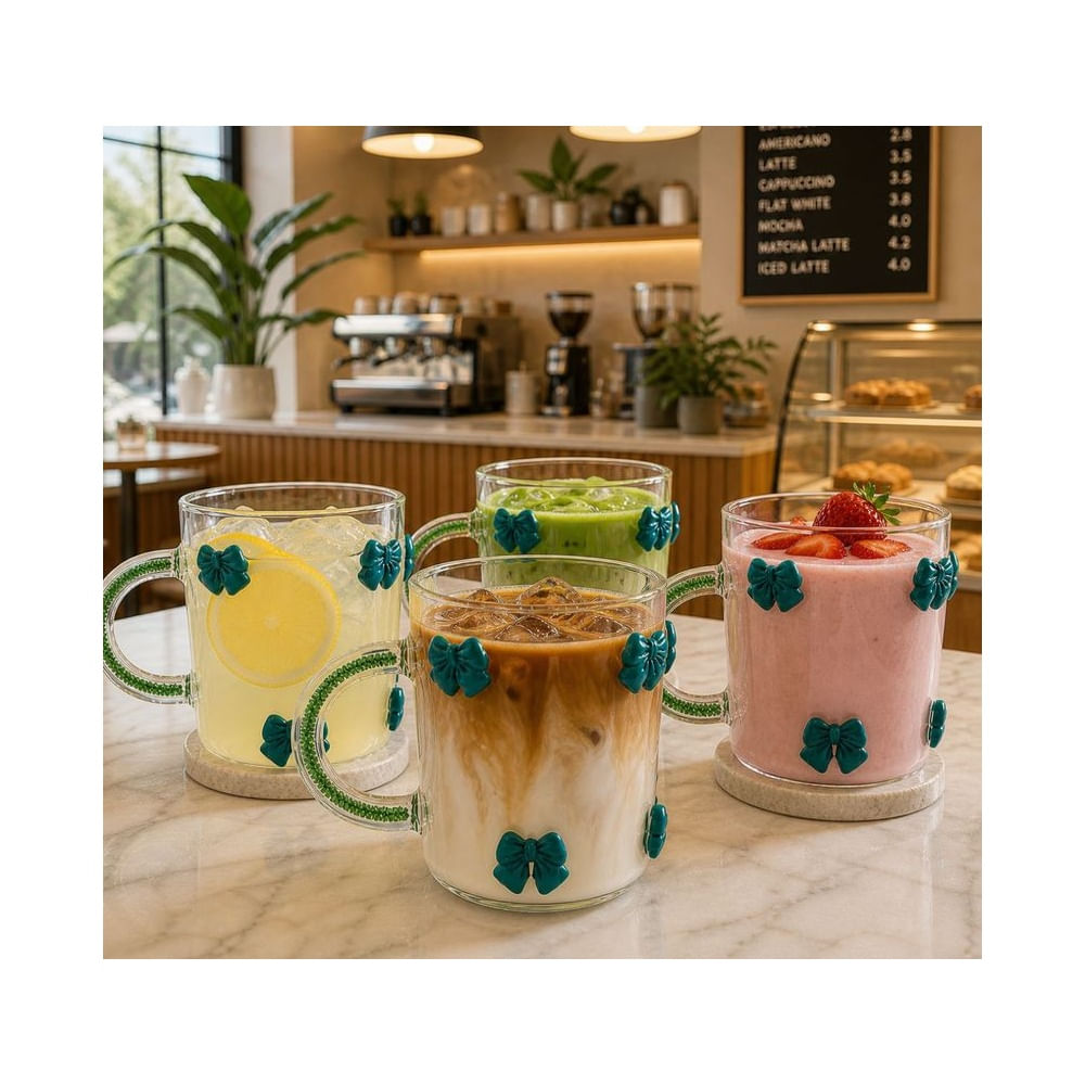 Taza de lazos Verde Jade Vidrio Borosilicato 450 ml