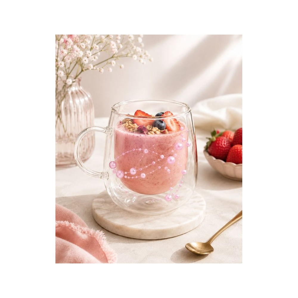 Taza Perlas Rosa pastel doble fondo de Vidrio Borosilicato 230ML